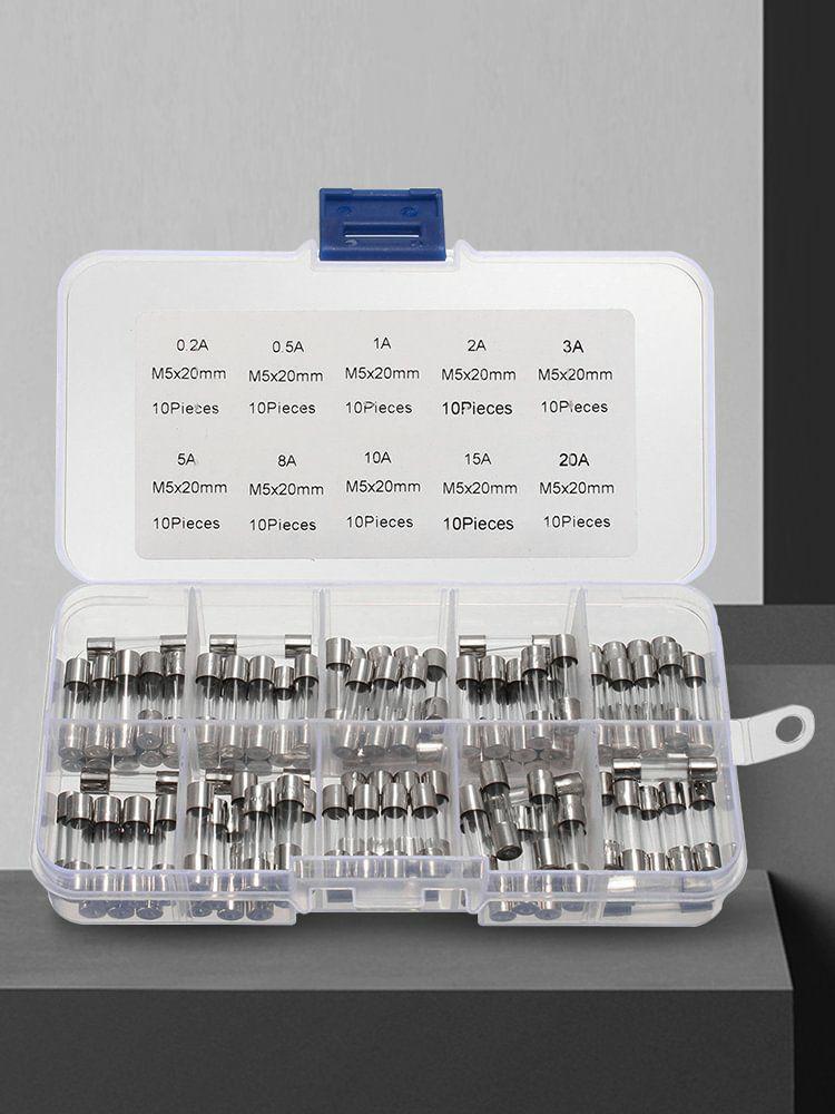 100Pcs Fast-blow Glass Tube Fuse Amp 0.2A-20A 250V Packag in A Clear Plastic Box  |  Electronic Components KIT Electronic Components & Supplies Electronic Components KIT