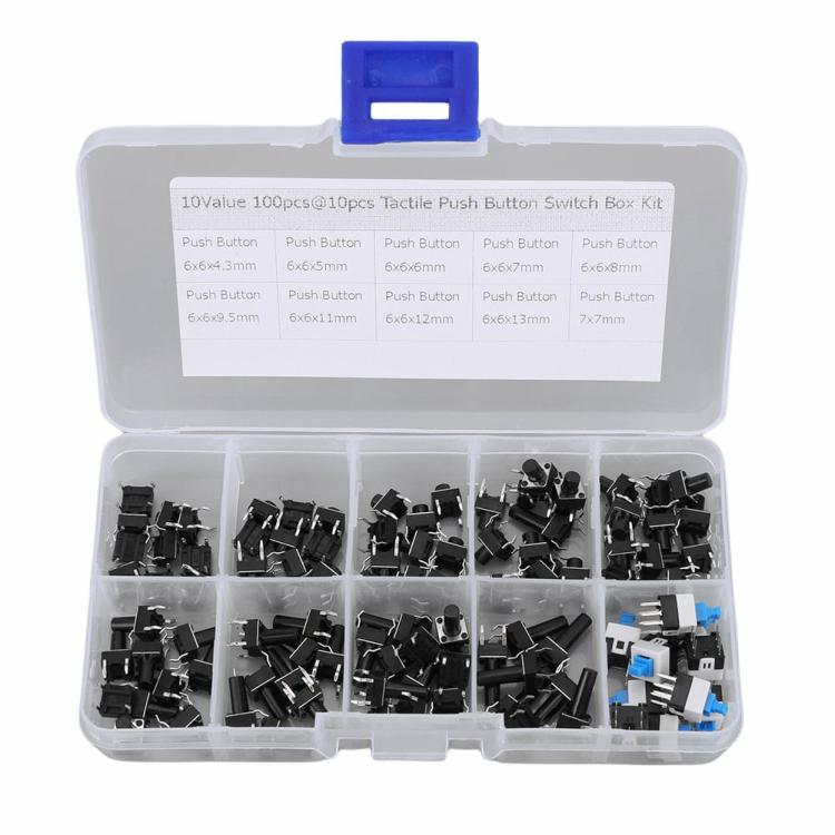 100pcs Remote Keys Button 4 Pin 10 Models Micro Tactile Push Button Switch Boxed  |  Electronic Components KIT Electronic Components & Supplies Electronic Components KIT