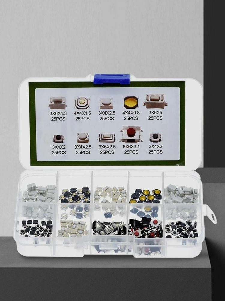 250PCS/Box 10 Types Tablet Actile Push Button Switch Touch Switch Assortment Set  |  Electronic Components KIT Electronic Components & Supplies Electronic Components KIT