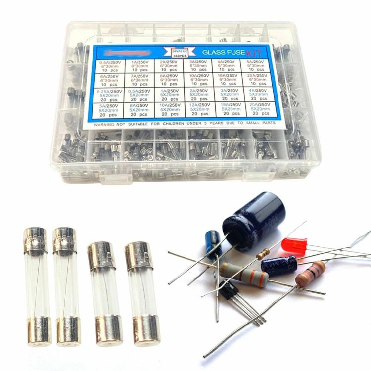 360pcs Assorted Car Glass Tube Fuses 6x30mm Glass Tube Fuse 0.25A-20A Auto Parts  |  Electronic Components KIT Electronic Components & Supplies Electronic Components KIT