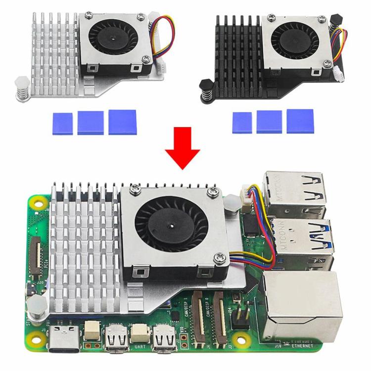 For Raspberry Pi 5 Active Cooler Fin Heatsink with Adjustable Speed Cooling Fan  |  Development Board Series Development Board Series Black/Silver