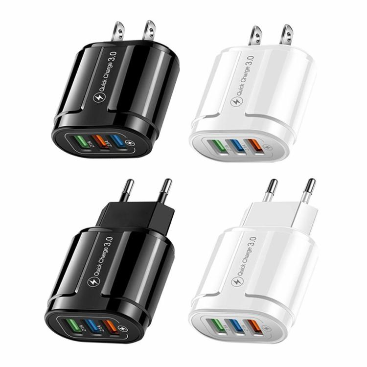 US EU Plug 3 Port USB Charger QC3.0 Wall Phone Tablet Fast Charging Adapter  |  Other Accessories & Parts Electronic Components & Supplies Black/White